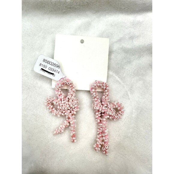 NEW Free People Brandy Bow Dangles Earrings Beaded In Pink Elegant Femme Funky - Picture 1 of 3